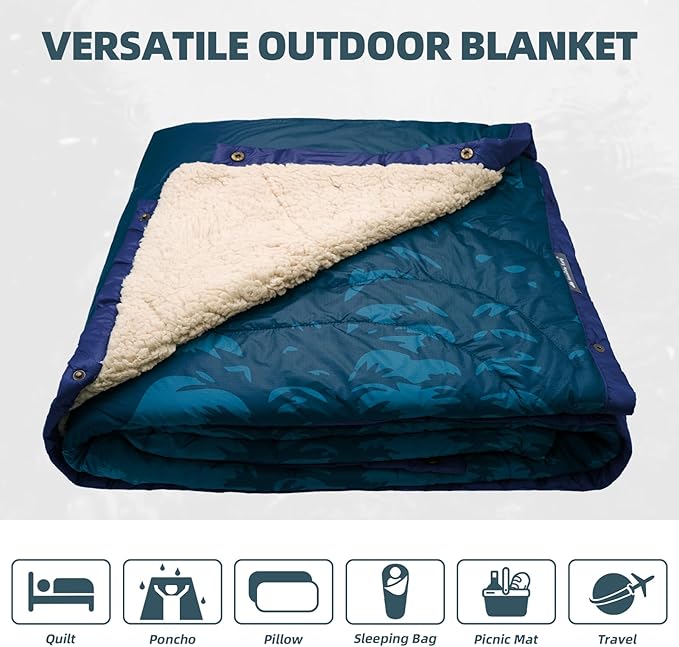 Outdoor Camping Blanket - Puffy Camping Blanket Packable,Sherpa Fleece Warm Blanket for Camping, Outdoors, Travel, Stadium, Festivals, Beach, Hammock 56"x 78" Machine Washable, DWR, Lightweight