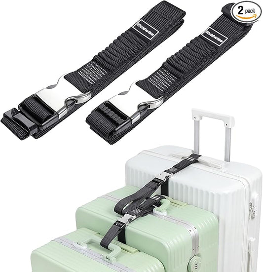 Luggage Straps, Stretchable Luggage Connector Straps for Suitcases, Metal Buckle Add A Bag Adjustable Attachment Accessories Belts (Black-Metal Buckle, 1.25" W)