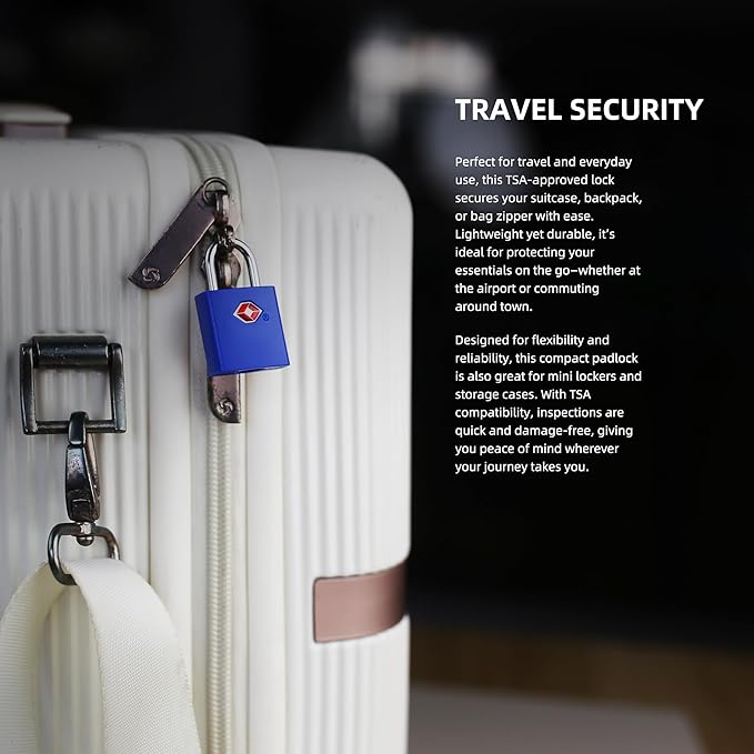 TSA Approved Locks for Luggage 4 Pack, TSA Locks for Luggage Travel Accessories, Small Padlock with Key, Weatherproof Outdoor Use Keyed Mini Padlock for Suitcase, Backpack, Bag, Zipper