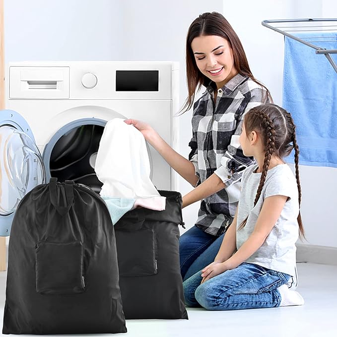 JHX Travel Laundry Bag, Dirty Clothes Organizer【Upgraded】with Handles and Aluminum Carabiner, Collapsible Laundry Bag for Travel, Camp, Fitness, and Students（1Pcs Black） 24"L x 21"W