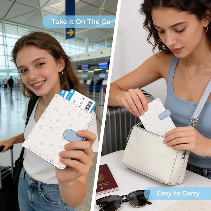Melsbrinna Rfid Passport Holder for Travel women/Men, Cute Passport Wallet Rfid Blocking Card Slots, Rfid Passport Cover/CaseTravel Wallet, Passport Book Holder (1, floral blue)