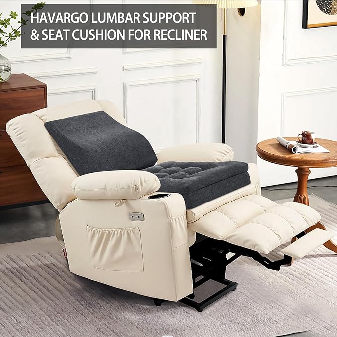 HAVARGO Recliner Cushions for Elderly with Lumbar Support, Patent Design 20x20x4 Inch Thick Chair Cushion Soft Tufted Dual Layer Booster Seat Cushions for Seniors Recliner Risers Gray 1 Set