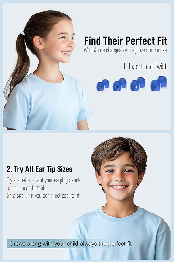 Kids Ear Plugs (6-12 Years) with Cord, Kids Ear Protection Reusable Noise Relief Earplugs for Focus, Travel, Concert, Socializing, Events, Sleep, Anxiety, Home, School, Playtime -26dB Noise Reduction
