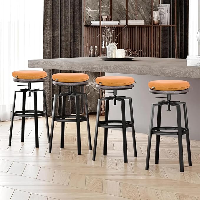 BUYUE Memory Foam Seat Cushion, Dia 13" Soft Velvet Round Stool Cushion Anti-Slip Chair Pads, S, Orange