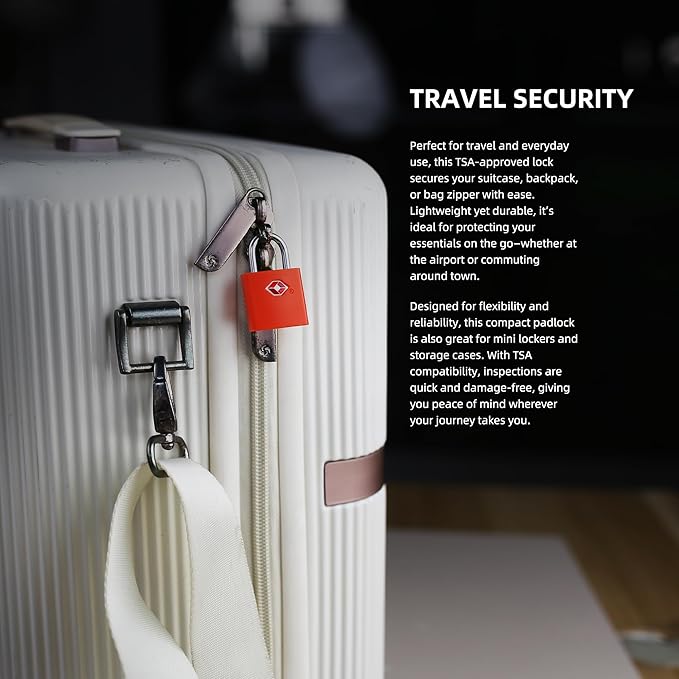 Luggage Locks TSA Approved Travel Essentials, Small Padlock with Key, TSA Locks for Luggage, Suitcase, Same Keyed Padlock for Bag, Backpack, Purse Zipper, Case, Toolbox, Outdoor Use