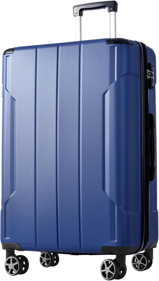 28 Inch Checked-Large Luggage, Lightweight ABS Hard Shell Suitcase with Spinner Wheels, Expandable Travel Luggage with Combination Lock & Side Hooks for Men Women (Blue., 28)