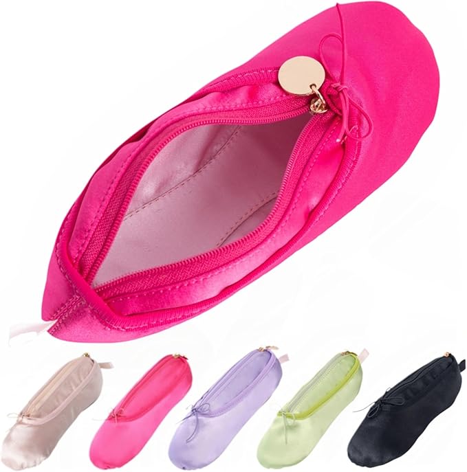 Ballet Dance Shoe Makeup Bag For Little Girls, Ballerina Slipper Makeup Pouch Bag, Ballet Pointe Shoes Gifts (Hot Pink)
