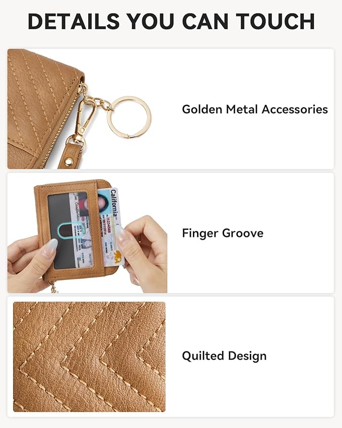 BOSTANTEN Credit Card Holder Wallet RFID Blocking Leather Small Wallet for Women Zipper Keychain Wallet with Wristlet Camel