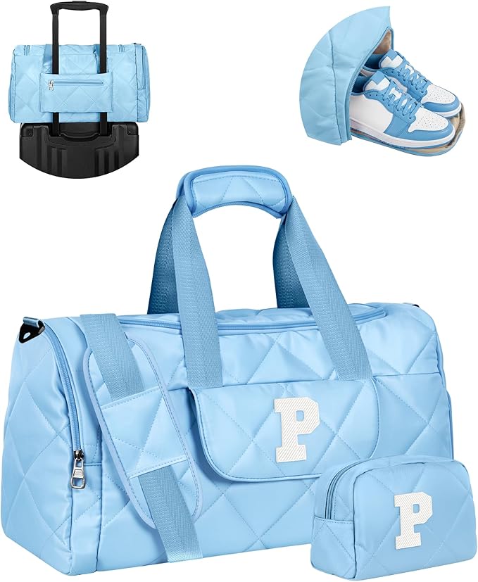 Birthday Gifts for Teen Girls, Initial Weekender Bag with Makeup Bag, Trendy Dance Bag, Teen Girl Gifts Trendy Stuff, Graduation Gift Idea for Daughter Granddaughter