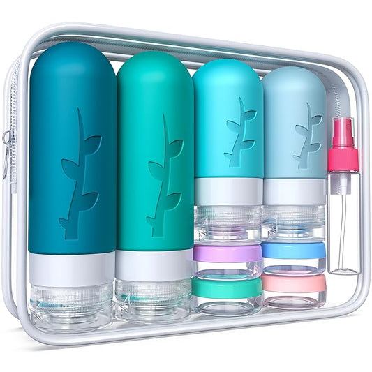 18 Pack Travel Bottles for Toiletries - TSA Approved Silicone Containers, Leak Proof Refillable Liquids Shampoo & Conditioner Essentials
