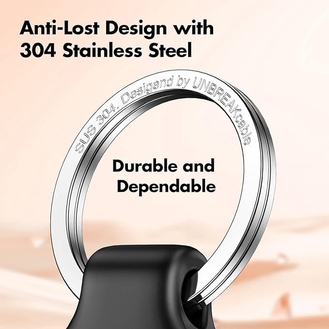 UNBREAKcable 360° Protective Holder for AirTag, [4-Pack] AirTags Keyring [Full Cover] [Scratch-Resistant] [Pefect Fit] [304 Stainless Steel] Keychain for AirTag TPU Case for Key, Luggage, Pet Collar