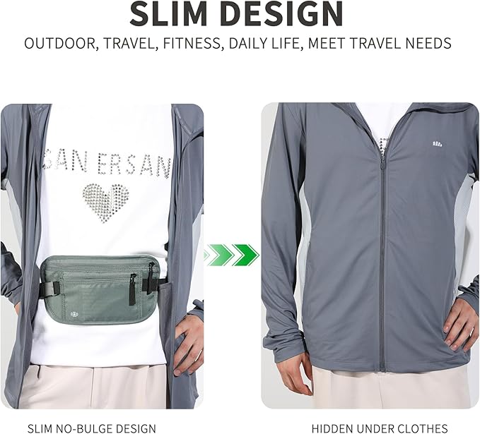 Money Belt for Travel Hidden Travel Pouch Women Men Hidden Rfid Passport Holder for Travel (Dark Green)