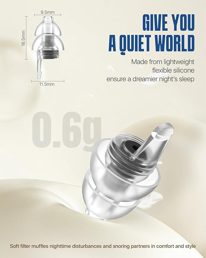 Ear Plugs for Sleeping, Comfy Reusable Earplugs for Sleep, Snoring, Deep Focus, Travel, Noise Sensitivity, Tinnitus Relief, Flexible Silicone Hearing Protection, 27dB Noise Reduction,BKBU