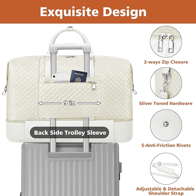 Travel Weekender Bag for Women, 21" Overnight Bag with Shoe Compartment 50L Large Travel Duffel Bag Carry On Tote for Weekend, Overnight, Business Trips, Water Resistant
