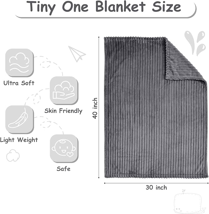 Soft Fleece Baby Blanket Ultra Cozy Grey Baby Blankets for Boys Warm and Lightweight Infant Toddler Newborn Receiving Gift with Reversible Stripes for Crib Stroller, 30x40 Inch, Dark Grey