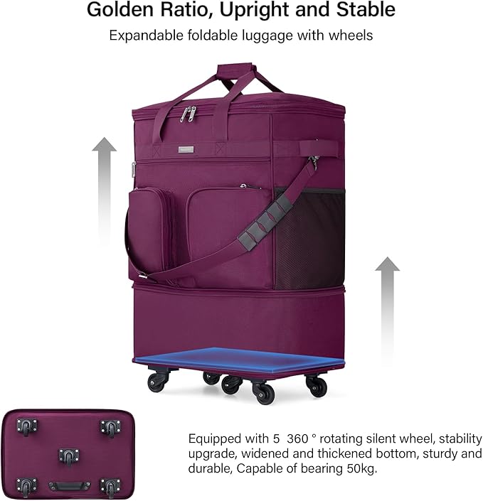 Hanke Expandable Large Suitcase 4 Wheels Lightweight Collapsible,Foldable Suitcases &Travel Bags Hand Luggage Extend 20/24/28 inch Suitcases Duffel Bag Without Telescopic Handle for Men & Women
