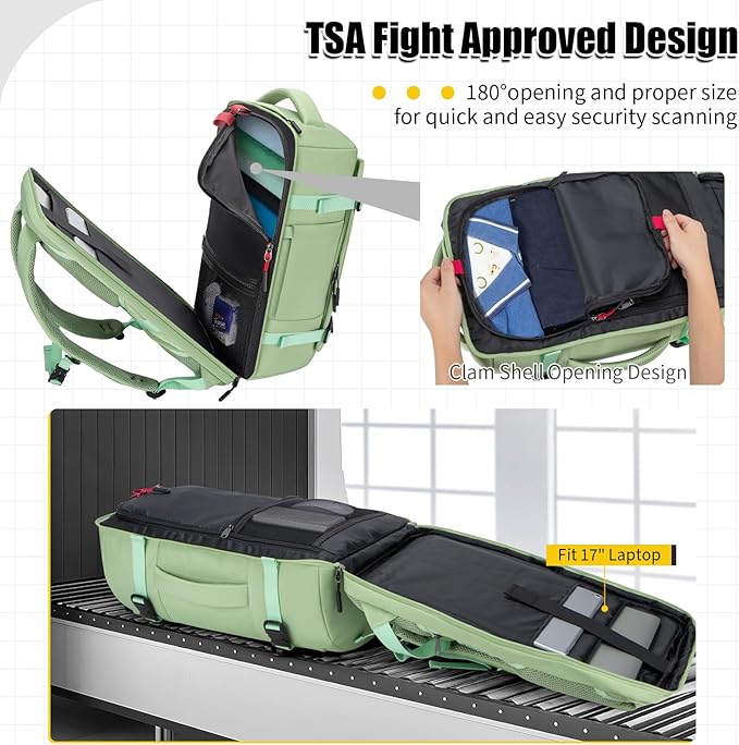 42L Travel Backpack with 4 Packing Cubes, TSA Friendly Flight Approved Carry-On Bag, Water-Resistant Business Backpack for Men Women, Fits 17.3" Laptop (Avocado Green)
