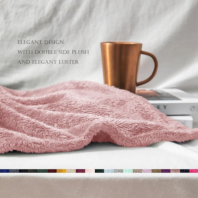 Exclusivo Mezcla Plush Fuzzy Fleece Bed Blanket Twin Size, Super Soft, Fluffy and Warm Blankets for Couch, Bed, All Season (Dusty Pink, 90x66 inches)