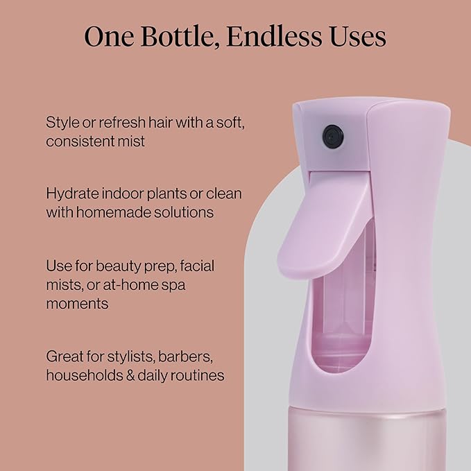 Kitsch Continuous Spray Bottle for Hair – Fine Mist Water Mister & Water Spray Bottle – Recycled Hair Spray Bottle – Spray Bottles for Cleaning, Styling, Plants & More – Sheer Violet, 150ml