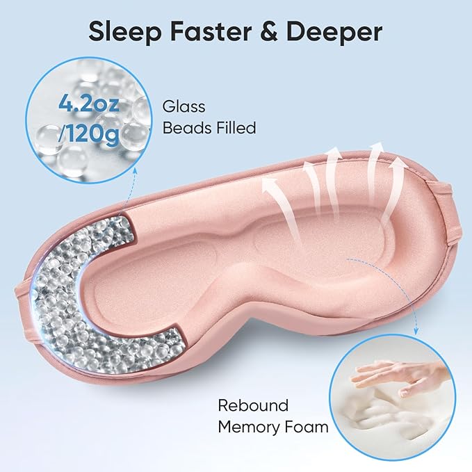 Weighted Eye Mask for Sleeping - Sleep Mask for Women & Men, Blackout 3D Contoured Sleeping Mask for Side Sleeper, Zero Pressure Soft Night Eye Cover with Adjustable Strap for Travel, Pink