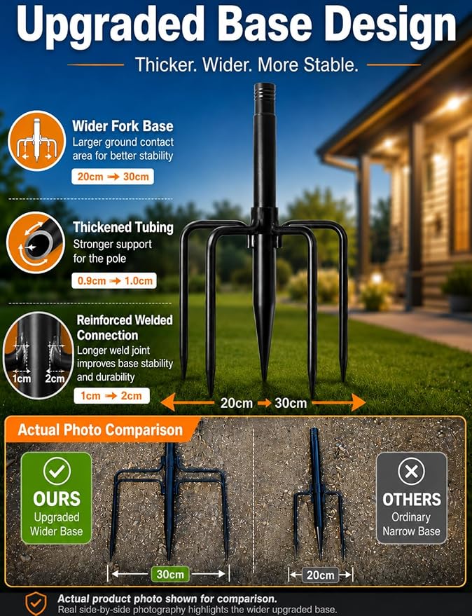 4 Pack String Light Poles for Outside with Ground Stakes and Fence Clips | Adjustable 7-section metal patio light poles for string lights and lanterns; for garden, patio, backyard and outdoor decor.
