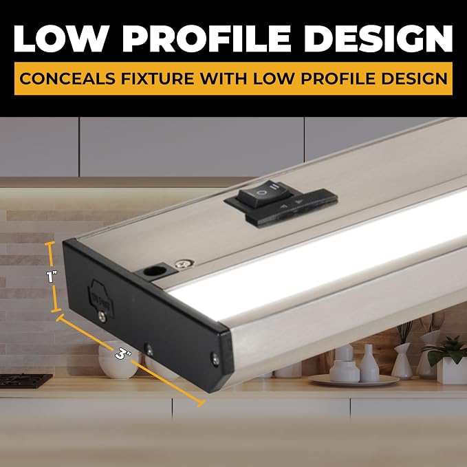 LED Under Cabinet Lighting Hardwired - 12 Inch Satin Nickel | 3CCT, Dimmable, Low-Profile, Linkable Fixture, Plug-In Option & Hi/Low Brightness Control