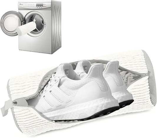 1PCS Shoes Washing Machine Bags, Laundry Shoe Bag for Washer and Dryer, Reusable and Durable Zipper Sneaker Shoe Washing Bag, Tennis Shoes Cleaning Bag for All Shoe Types (Ivory White)
