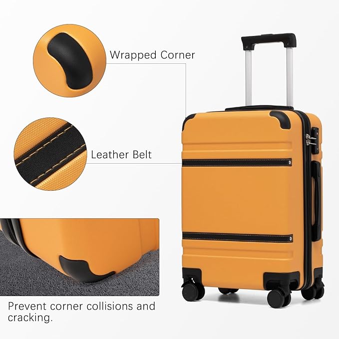 LONG VACATION Carry On Luggage Set 3 Piece, 20 Inch ABS+PC Hardshell Carry on Suitcase with Spinner Wheels TSA Lock & YKK Zipper