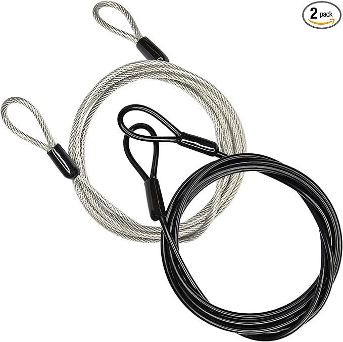 GOMRQING 3mm 200CM/6.6ft Long Outdoor Travel Security Cable Lock,Braided Steel Coated Safety Cable Luggage Lock,Safety Cable Wire Rope Chain Lock Double Loop Lightweight (2 Pack)
