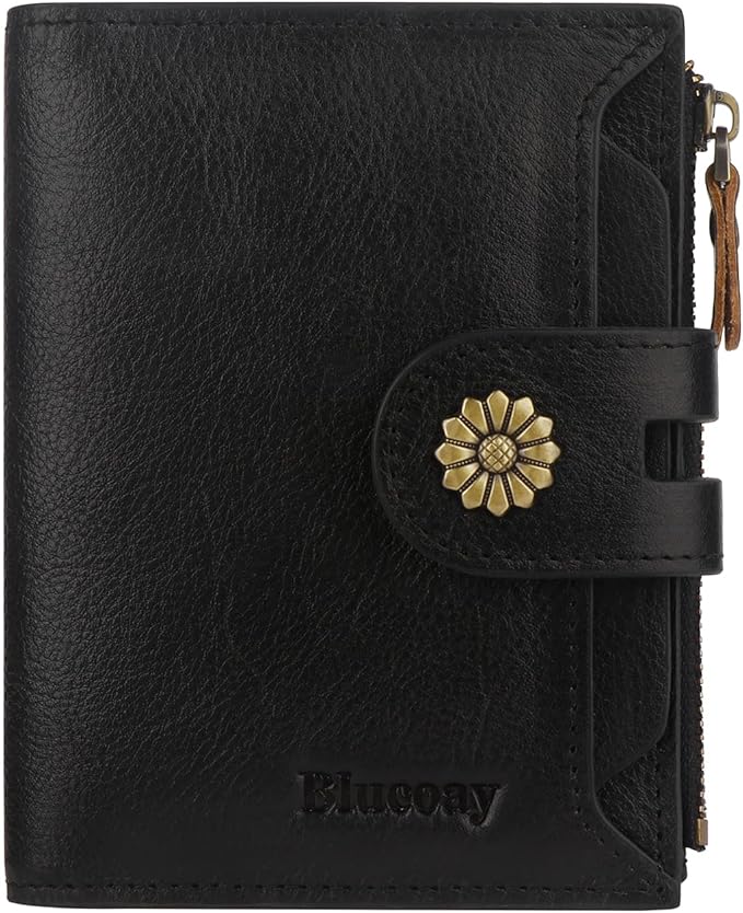 Wallet Women,RFID Blocking Leather Womens Wallet Bifold Compact Card Holder Small Wallet for Women with Removable ID Window Black