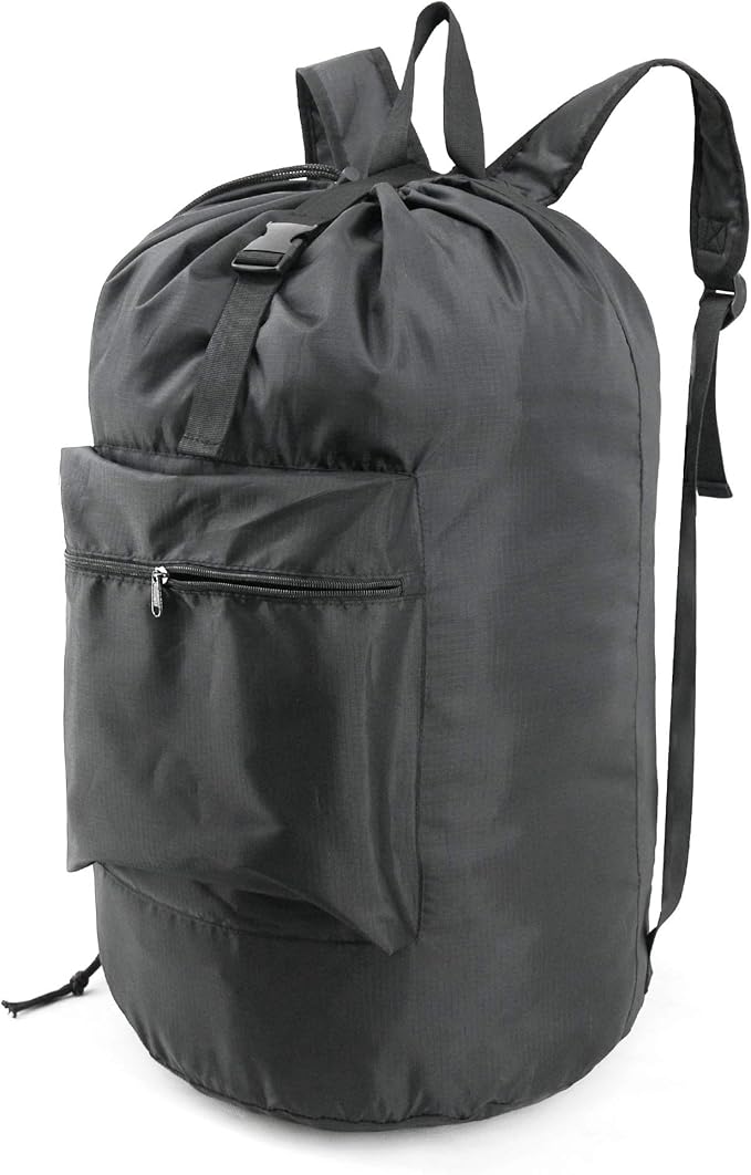 BeeGreen Laundry Bag Backpack w Adjustable Shoulder Straps College Dorm Essentials w Drawstring Closure for Travel Camp Heavy Duty Laundry Hamper Backpack Portable w Handle Xlarge Black