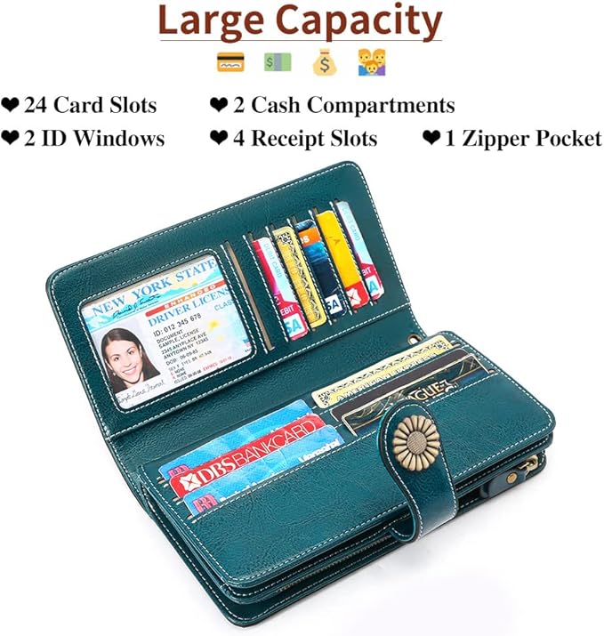 SENDEFN Wallets for Women Leather Credit Card Holder with RFID Blocking Large Capacity Wristlet | with RFID Blocking, Large Capacity, Wristlet, with RFID Blocking, Large Capacity, Wristlet