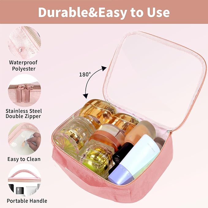TSA Approved Travel Toiletry Bag,3 Pack Clear Makeup Bags with Handles,Quart Size Clear Cosmetic Bags for Traveling Women,Men,Carry on Airport Airline Compliant Bag,Pink