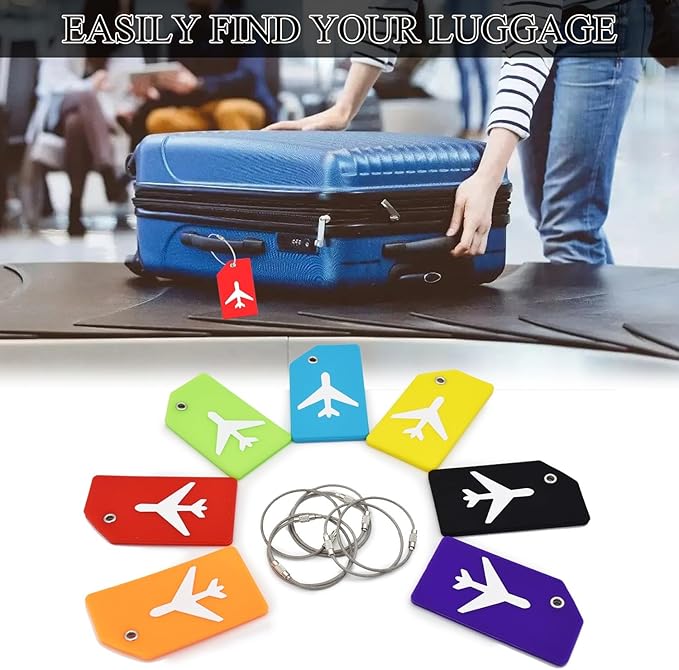 7 Pack Silicone Luggage Tag Baggage Handbag Travel Suitcase Tags with Name ID Card Perfect to Quickly Spot Luggage Suitcase (Red