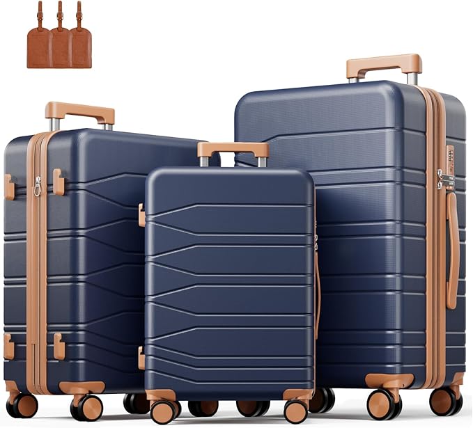 3 Piece Luggage Set, 21/25/29 Inch Expandable Luggage Sets with Spinner Wheels, ABS+PC Hardshell Suitcases, Suitcase Set with YKK Zipper, TSA Lock & 3 Tags