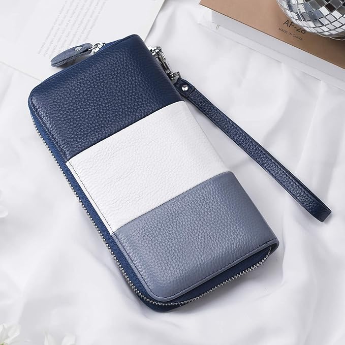 Moflycom Womens Wallet RFID Blocking Genuine Leather Multi Credit Card Large Capacity Zip Around Clutch Travel Purse Wristlet