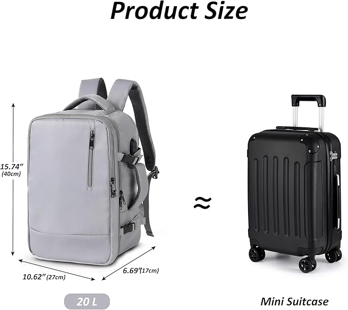 TANTOMI Travel Backpack for Women Men, 15.6 Inch Laptop Backpack Flight Approved, Small Carry-On Bags with USB Charging Port & Shoe Pouch, 20l Casual Daypack for Weekender Work Business, Dark Grey