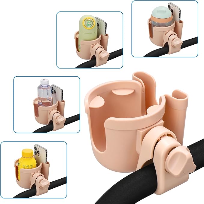 Accmor Stroller Cup Holder with Phone Holder, Bike Cup Holder, Universal Cup Holder for Uppababy Nuna Doona Strollers, 2-in-1 Cup Phone Holder for Stroller Bike Wheelchair Walker Accessory