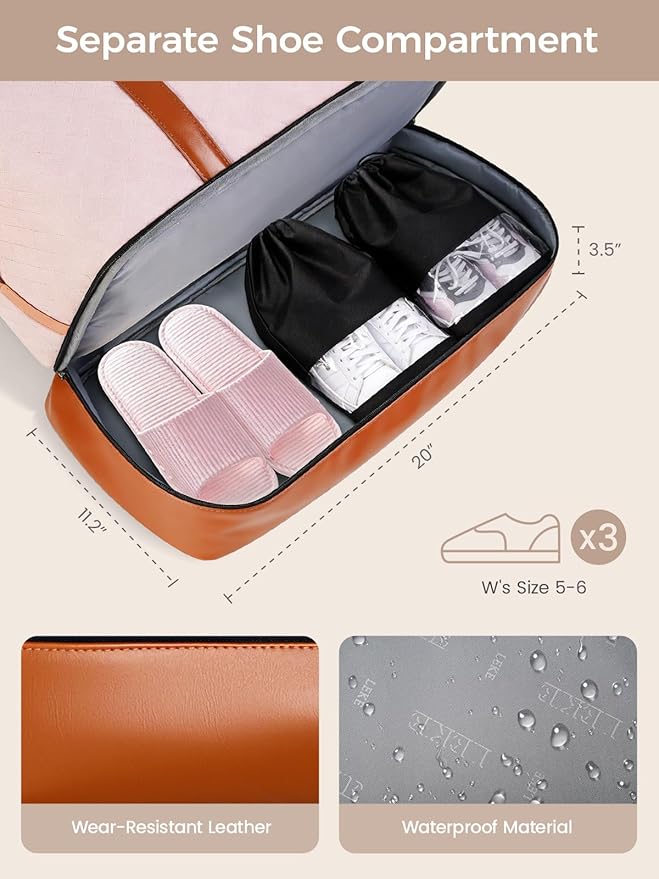 Weekender Bags for Women, Travel Duffle Bag Carry On Travel Bag Overnight Bag with Shoe Compartment Toiletry Bag, Large Weekend Tote Bag Gym Bag Hospital Bag for Labor and Delivery, 50L Quilted Pink