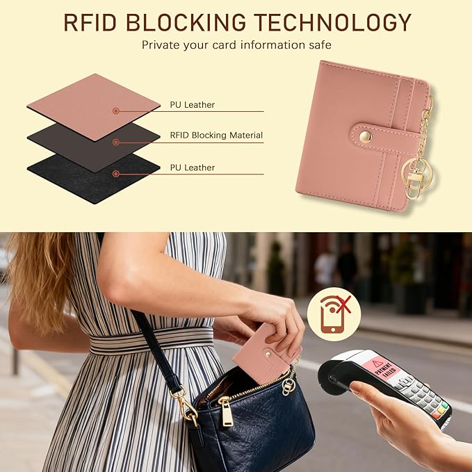 Jogjam Coral Pink Rfid Ladies Wallet, Small Slim Thin Compact Credit Card Women Wallet, PU Leather Bifold Cash Zipper Coin Pocket ID Window for Female