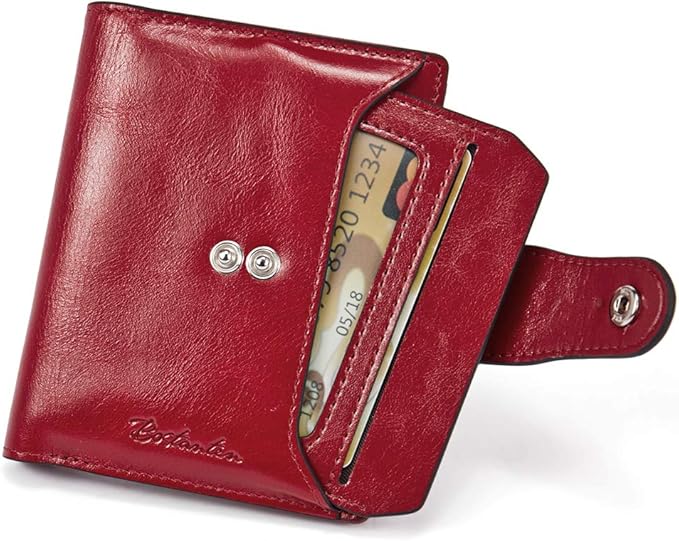 BOSTANTEN Women Leather Wallet RFID Blocking Small Bifold Zipper Pocket Wallet Card Case Purse with ID Window