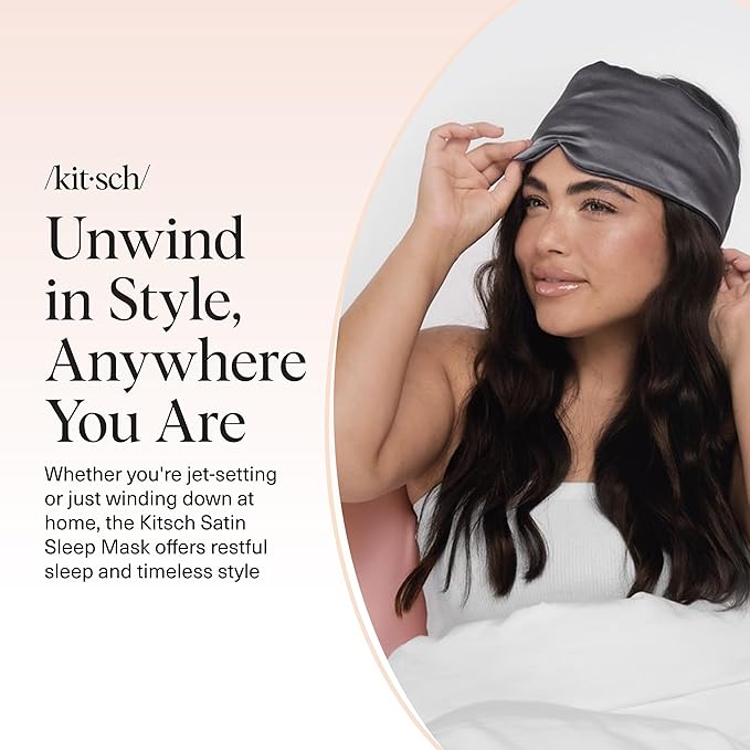 Kitsch Satin Sleep Mask - Eye Masks for Sleep, Softer Than Silk Satin Sleeping Mask Blindfold and Sleep Masks for Women and Men, Eye Care Travel Essentials - Charcoal Black