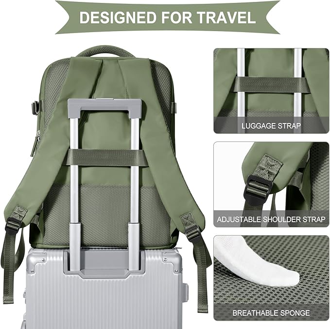 coowoz Large Travel Backpack For Women Men,Carry On Backpack Flight Approved,Hiking Backpacks Waterproof Outdoor Rucksack Casual Daypack Travel Bag Essentials Personal Item Backpack(Gray Green)