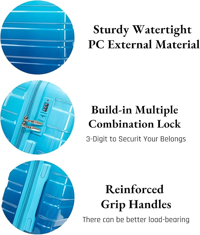 Gradient Blue-Navy Blue Luggage Set 14" & 20" - 2 Piece PC Spinner Wheel Suitcases with Combination Lock, Lightweight Carry On for Business & Vacation