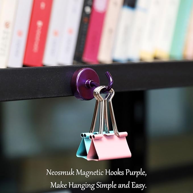 Neosmuk Magnetic Hooks,Heavy Duty Earth Magnets with Hook for Refrigerator, Extra Strong Cruise Hook for Hanging, Magnetic Hanger for Curtain, Grill(Purple, 6 Pack)