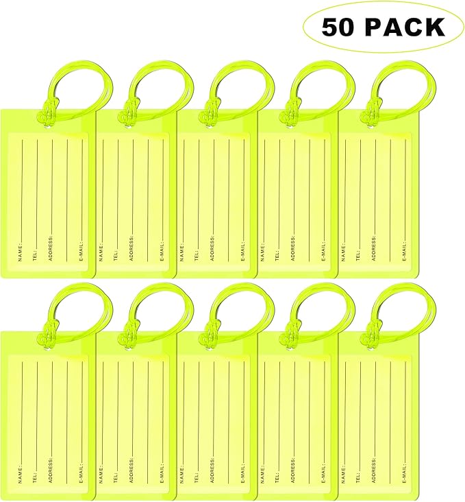 50 Pack Luggage Tags for Suitcases, Airplane Travel Essentials for Flying, International Travel Must Haves, and Luggage Accessories by Sodsay