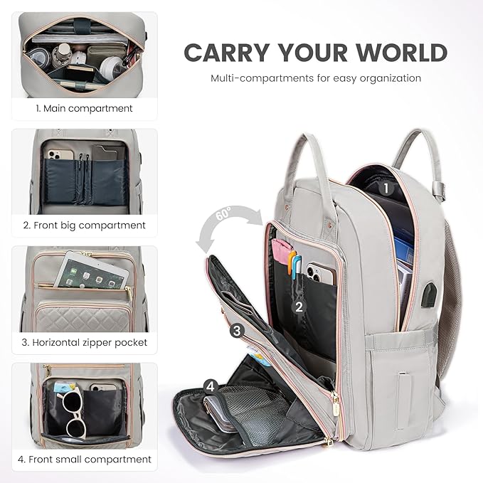 LOVEVOOK Laptop Backpack for Women, Water Resistant Travel Work Backpacks Purse Stylish College Business Teacher Nurse Computer Bag with USB Charging Port, Fits 15.6" Laptop