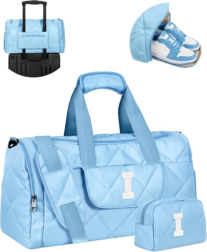 Personalized Gifts for Her, Quilted Duffel Bag for Women Teen Girls, TSA Approved Carry on Bag with Trolley Sleeve, Removable Adjustable Straps, Travel Bag with Toiletry Bag, Travel Essential