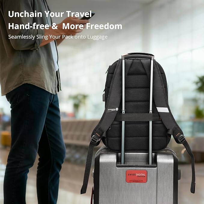 Swissdigital Design Business Laptop Backpack, College Laptops Backpack with USB Charging Port for Men and Women Fits 16 Inch Notebook, Black-Finder Color Random | SD1670BT013-01