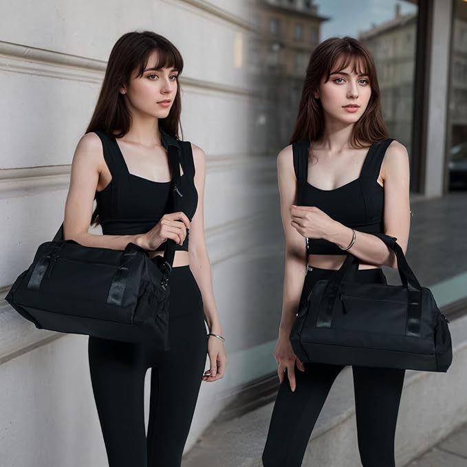 Small Gym Bag for Women, Mini Crossbody Gym Duffle Bag with Wet Compartment, Carry on Gym Tote Bag for Workout Dance Sport Travel (Medium-Black)